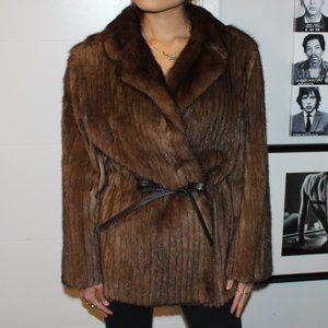 CORDED MINK FUR JACKET WITH LEATHER CINCH BELT